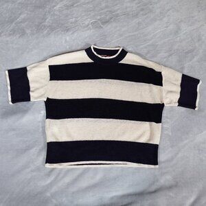 Comptoir Des Cotonniers Linen Knit Top Womens Size 1 (Fits S) Cropped Striped